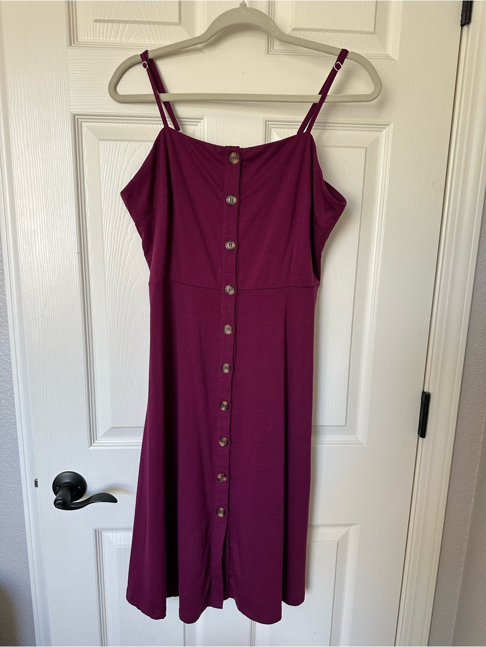 Plum Button-Front Midi Dress with Adjustable Straps